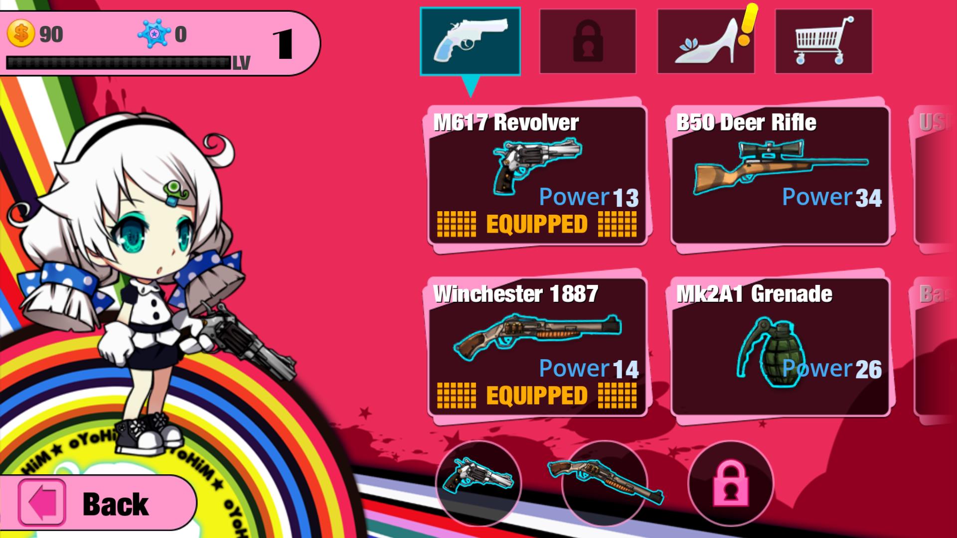The Arsenal screen showing weapons and equipment